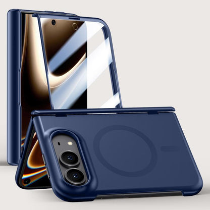For iPhone Duo Crazy Series Integrated HD Film Skin Feel Center Axis Magnetic Phone Case - Navy Blue - EDA010234801B