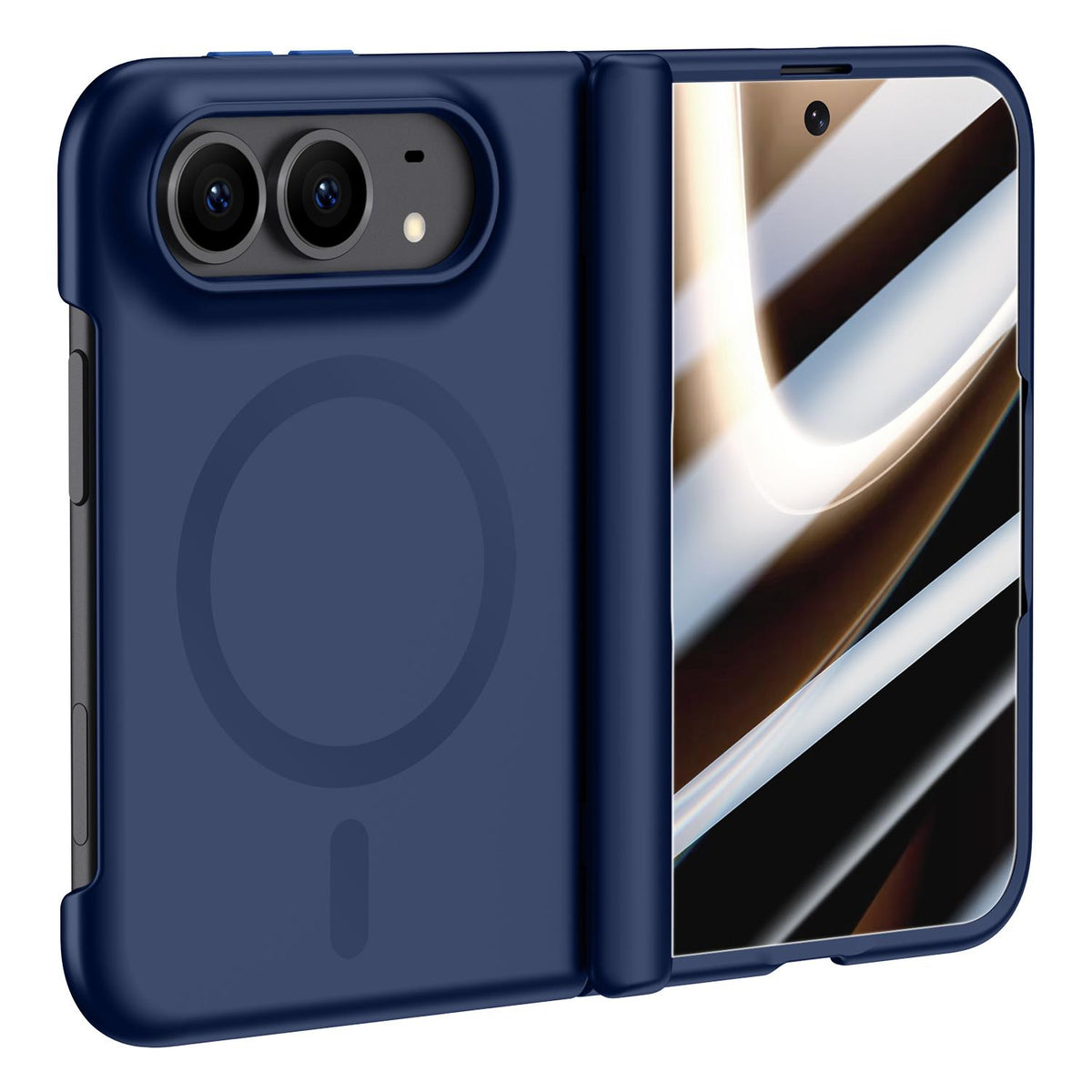 For iPhone Duo Crazy Series Integrated HD Film Skin Feel Center Axis Magnetic Phone Case - Navy Blue - EDA010234801B