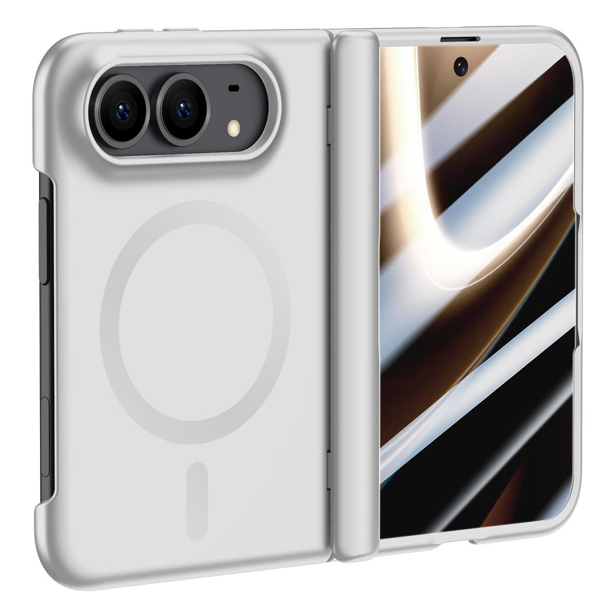 For iPhone Duo Crazy Series Integrated HD Film Skin Feel Center Axis Magnetic Phone Case - Silver - EDA010234801C