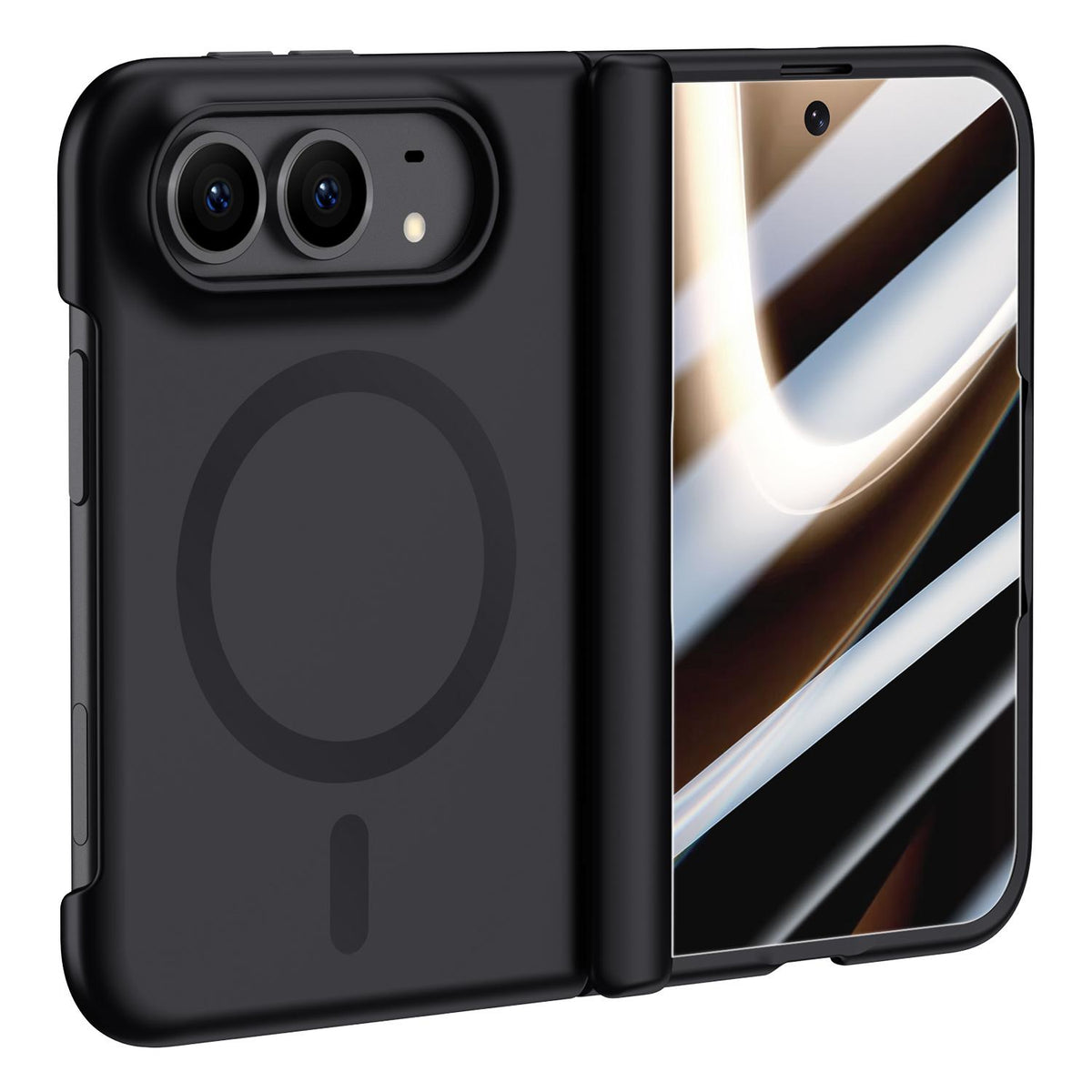 For iPhone Duo Crazy Series Integrated Privacy Film Skin Feel Center Axis Magnetic Phone Case - Black - EDA010234901A
