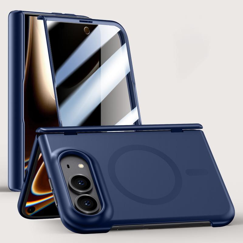 For iPhone Duo Crazy Series Integrated Privacy Film Skin Feel Center Axis Magnetic Phone Case - Navy Blue - EDA010234901B