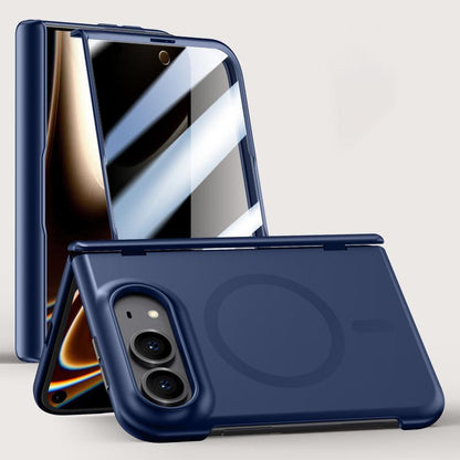 For iPhone Duo Crazy Series Integrated Privacy Film Skin Feel Center Axis Magnetic Phone Case - Navy Blue - EDA010234901B