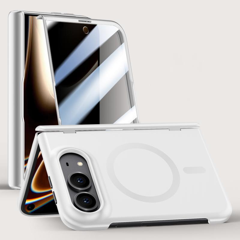 For iPhone Duo Crazy Series Integrated Privacy Film Skin Feel Center Axis Magnetic Phone Case - Silver - EDA010234901C