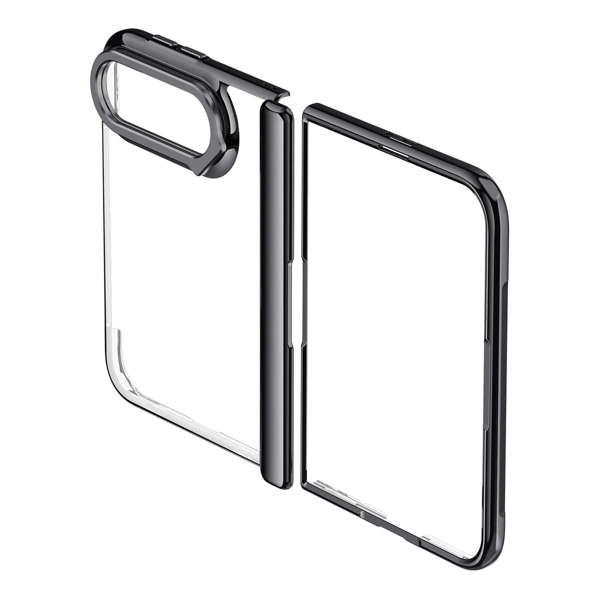 For iPhone Duo Icebreaking Series Integrated HD Film Electroplated Crystal Clear Center Axis Phone Case with Lens Holder - Black - EDA010235801A