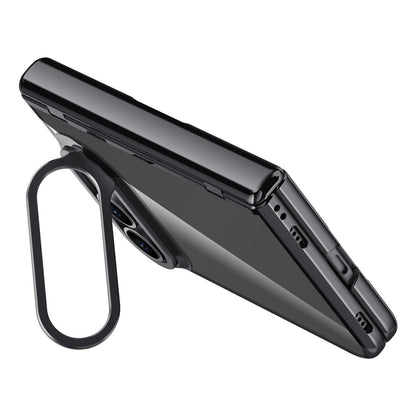 For iPhone Duo Icebreaking Series Integrated HD Film Electroplated Crystal Clear Center Axis Phone Case with Lens Holder - Black - EDA010235801A