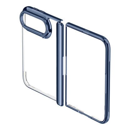 For iPhone Duo Icebreaking Series Integrated HD Film Electroplated Crystal Clear Center Axis Phone Case with Lens Holder - Navy Blue - EDA010235801B