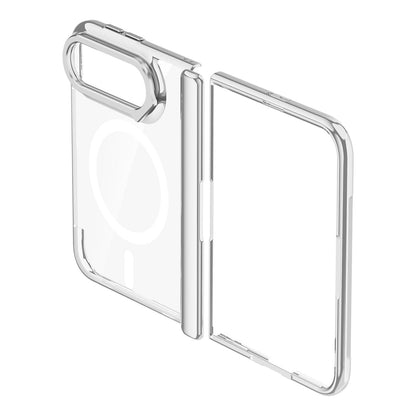 For iPhone Duo Icebreaking Series Integrated HD Film Electroplated Crystal Clear Center Axis Phone Case with Lens Holder - Silver - EDA010235801C
