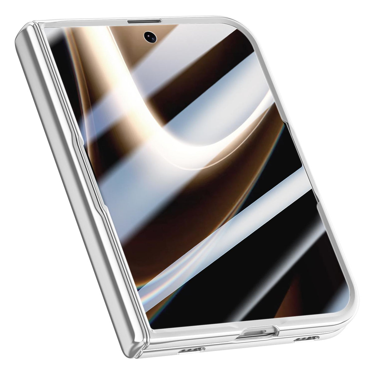 For iPhone Duo Icebreaking Series Integrated HD Film Electroplated Crystal Clear Center Axis Phone Case with Lens Holder - Silver - EDA010235801C