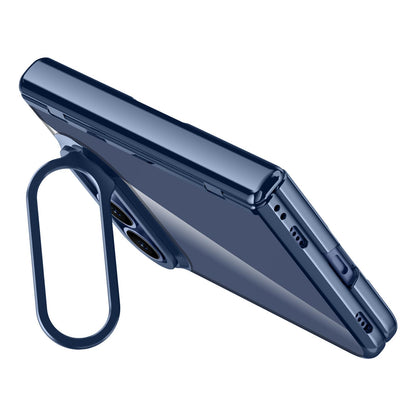 For iPhone Duo Icebreaking Series Integrated Privacy Film Electroplated Crystal Clear Center Axis Phone Case with Lens Holder - Navy Blue - EDA010235901B