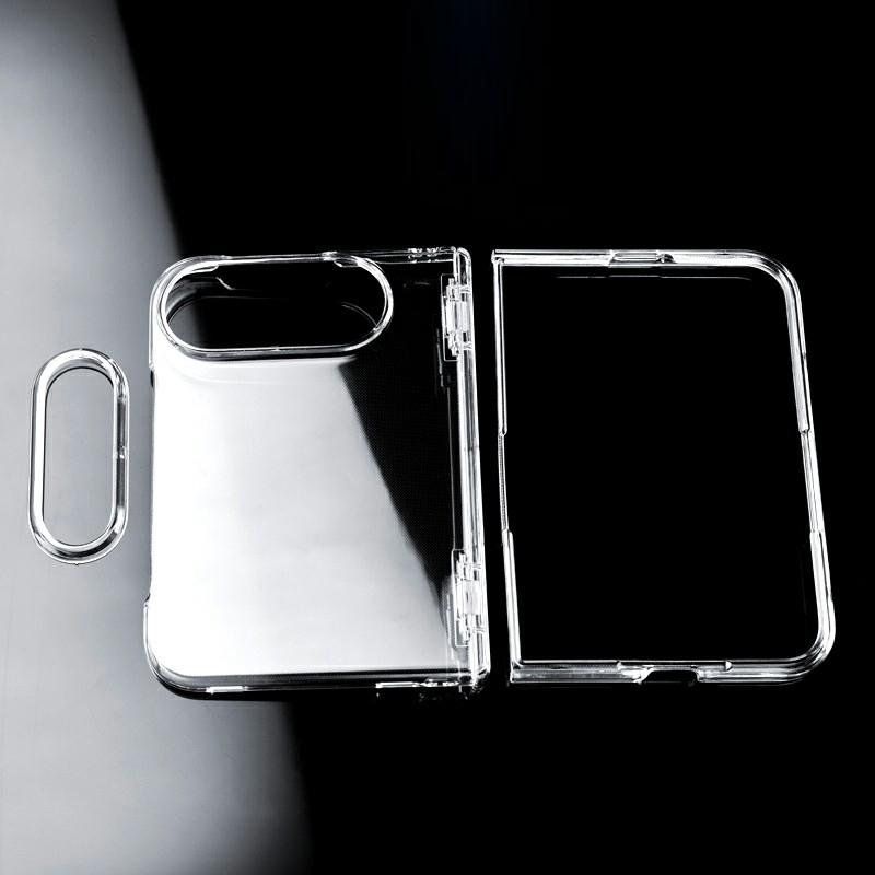For iPhone Duo Clear Spring Hinge PC Shockproof Phone Case with Front Cover - Transparent - EDA010236101A