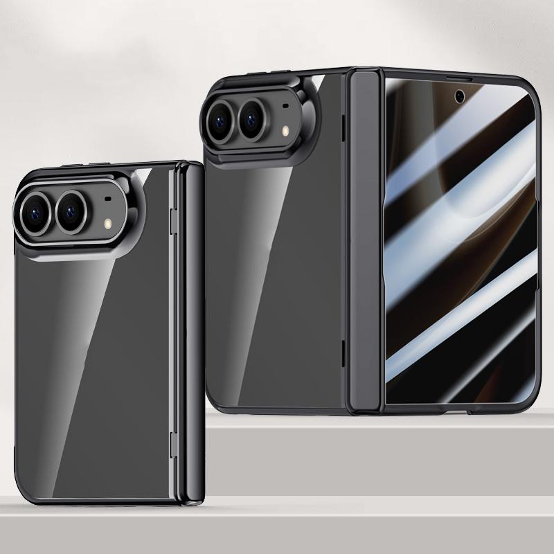 For iPhone Duo Icebreaking Series Integrated Privacy Film Electroplated Crystal Clear Center Axis Phone Case - Black - EDA010236801A