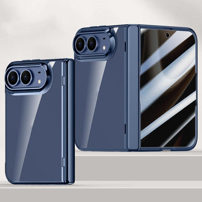 For iPhone Duo Icebreaking Series Integrated Privacy Film Electroplated Crystal Clear Center Axis Phone Case - Navy Blue - EDA010236801B