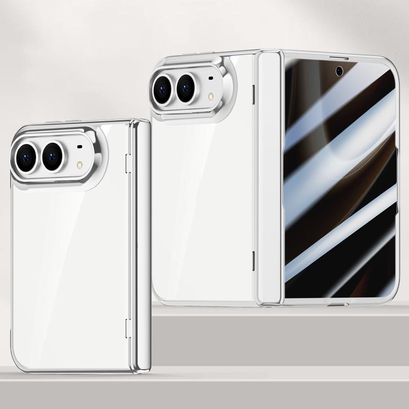 For iPhone Duo Icebreaking Series Integrated Privacy Film Electroplated Crystal Clear Center Axis Phone Case - Silver - EDA010236801C