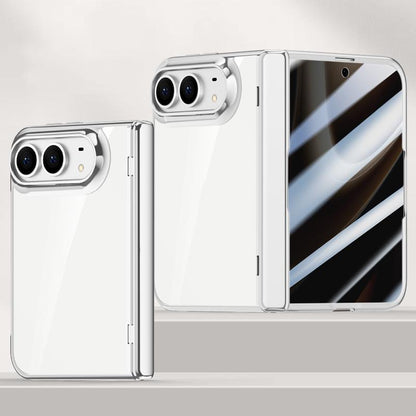 For iPhone Duo Icebreaking Series Integrated Privacy Film Electroplated Crystal Clear Center Axis Phone Case - Silver - EDA010236801C