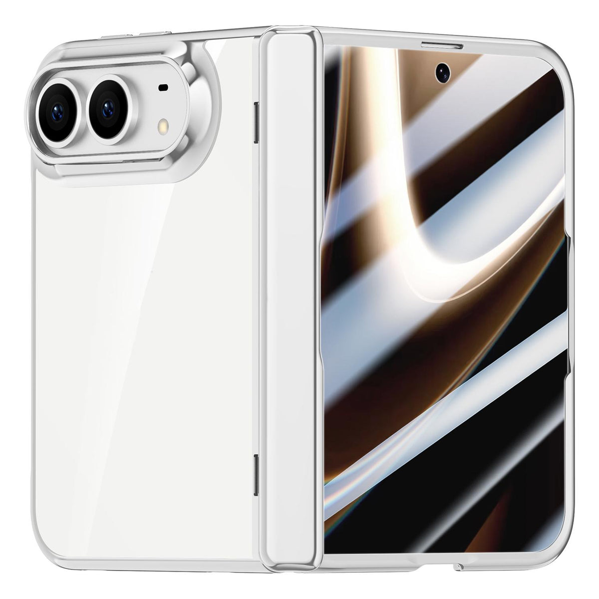 For iPhone Duo Icebreaking Series Integrated Privacy Film Electroplated Crystal Clear Center Axis Phone Case - Silver - EDA010236801C
