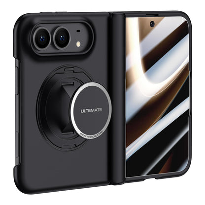 For iPhone Duo Premium Series Integrated HD Film Center Axis Full Coverage Magnetic Phone Case with Wrist Strap & Ring Holder - Black - EDA010237001A