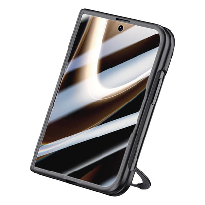 For iPhone Duo Premium Series Integrated HD Film Center Axis Full Coverage Magnetic Phone Case with Wrist Strap & Ring Holder - Black - EDA010237001A