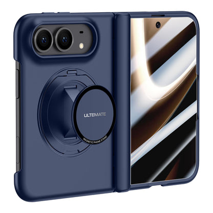 For iPhone Duo Premium Series Integrated HD Film Center Axis Full Coverage Magnetic Phone Case with Wrist Strap & Ring Holder - Navy Blue - EDA010237001B