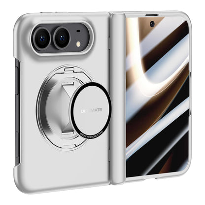 For iPhone Duo Premium Series Integrated HD Film Center Axis Full Coverage Magnetic Phone Case with Wrist Strap & Ring Holder - Silver - EDA010237001C