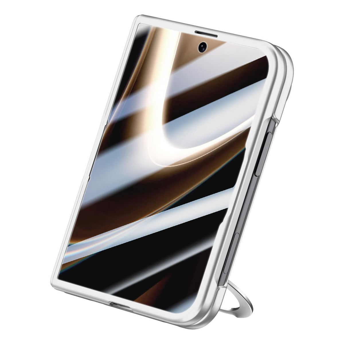 For iPhone Duo Premium Series Integrated HD Film Center Axis Full Coverage Magnetic Phone Case with Wrist Strap & Ring Holder - Silver - EDA010237001C