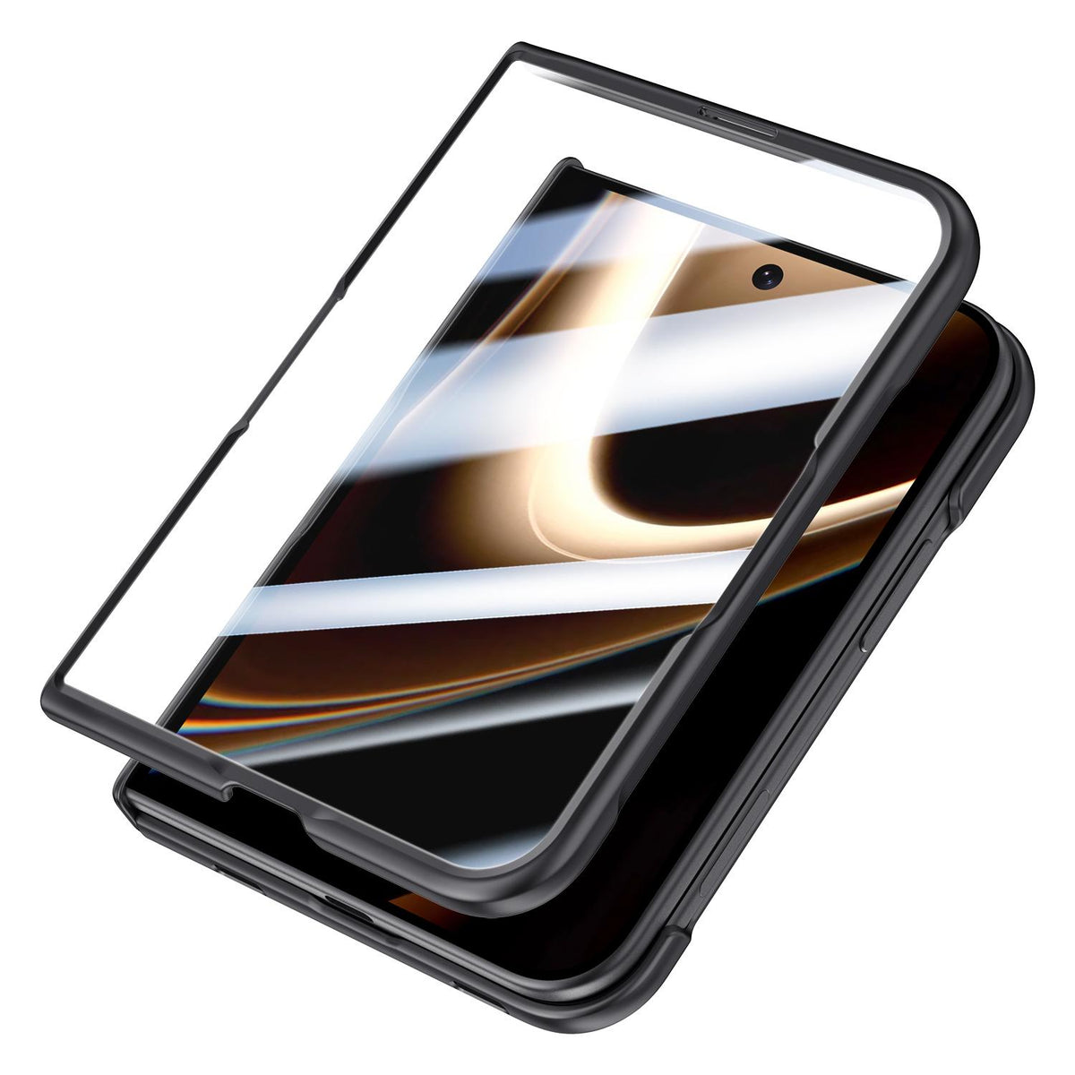 For iPhone Duo Premium Series Integrated HD Film Center Axis Full Coverage Magnetic Phone Case with Wrist Strap & Ring Holder - Silver - EDA010237001C