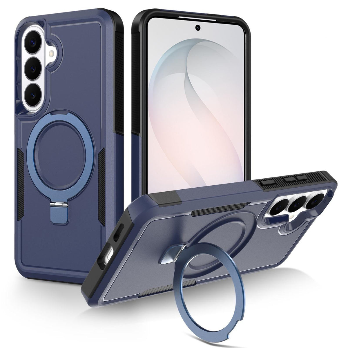 For Galaxy S26 FE 5G Shockproof Protective TPU Hybrid PC Ring Holder Magnetic Phone Case - Blue - EDA010237609A