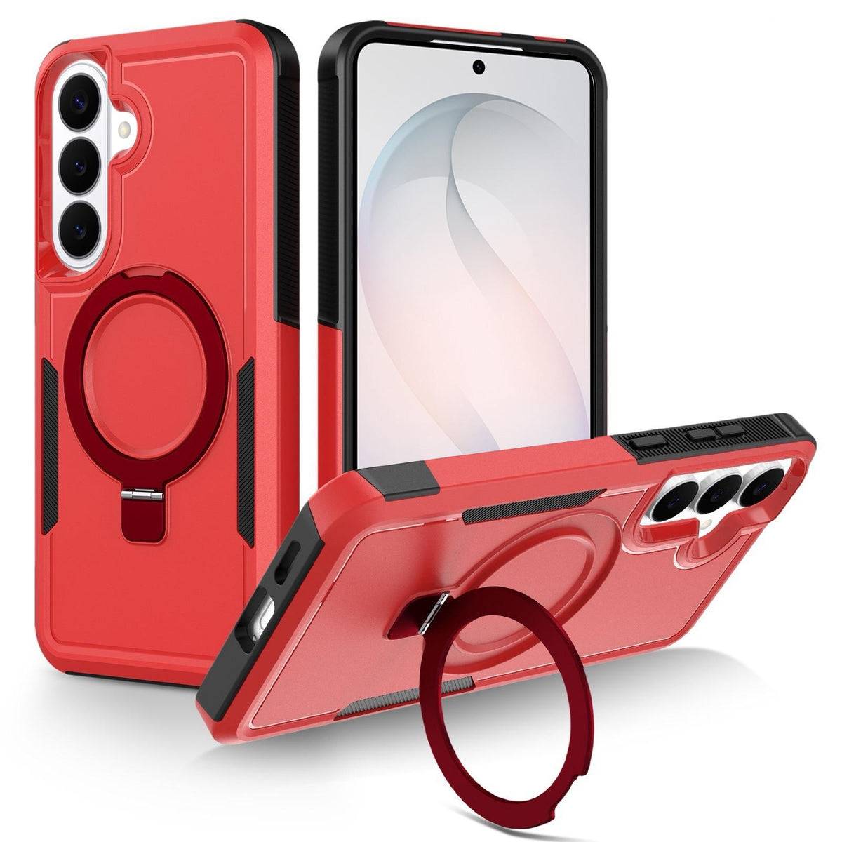 For Galaxy S26 FE 5G Shockproof Protective TPU Hybrid PC Ring Holder Magnetic Phone Case - Red - EDA010237609B