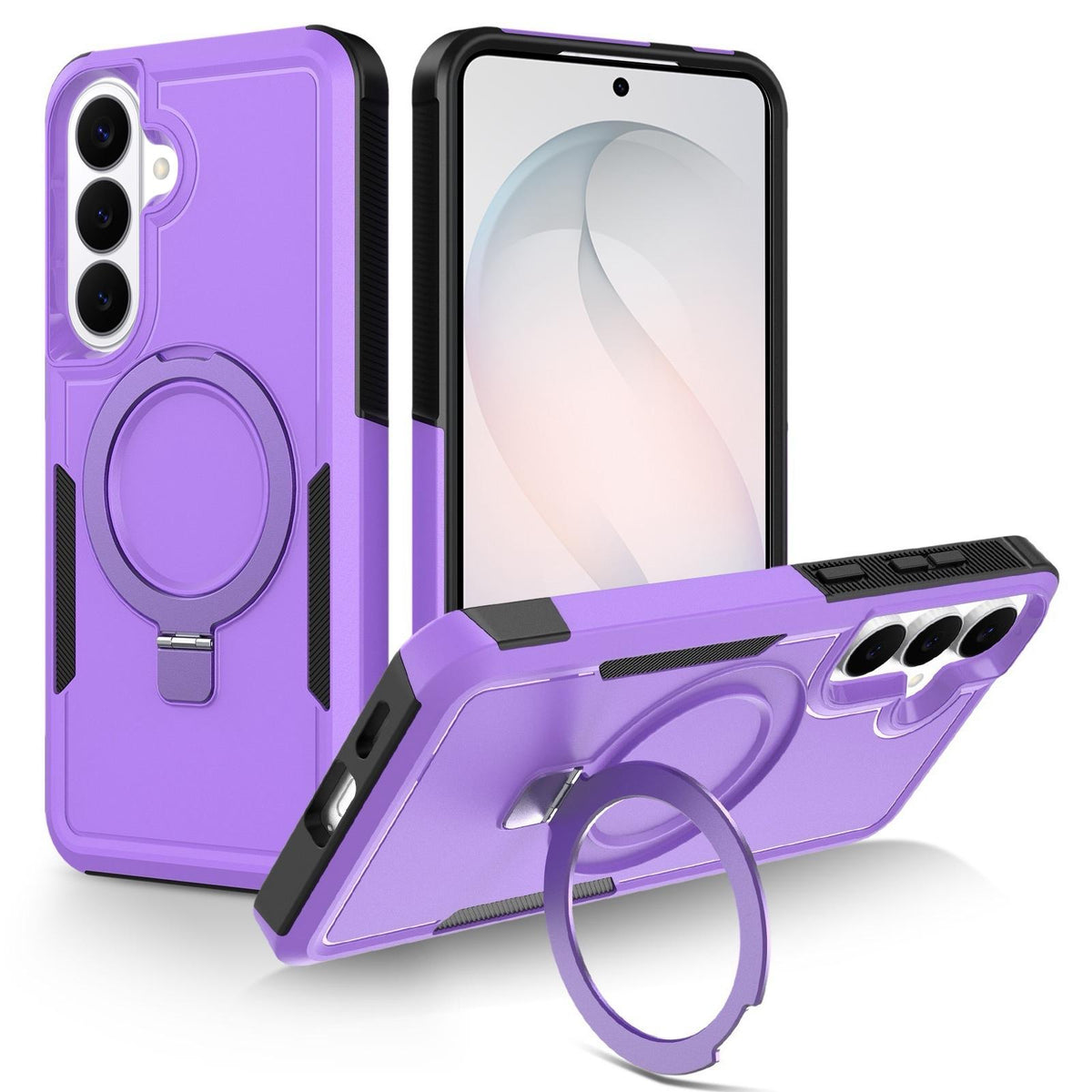 For Galaxy S26 FE 5G Shockproof Protective TPU Hybrid PC Ring Holder Magnetic Phone Case - Purple - EDA010237609C