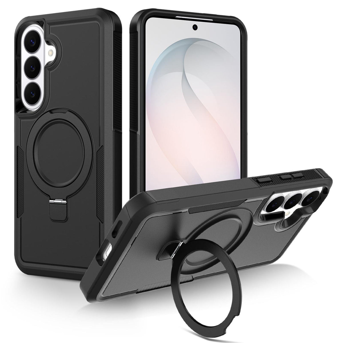 For Galaxy S26 FE 5G Shockproof Protective TPU Hybrid PC Ring Holder Magnetic Phone Case - Black - EDA010237609G