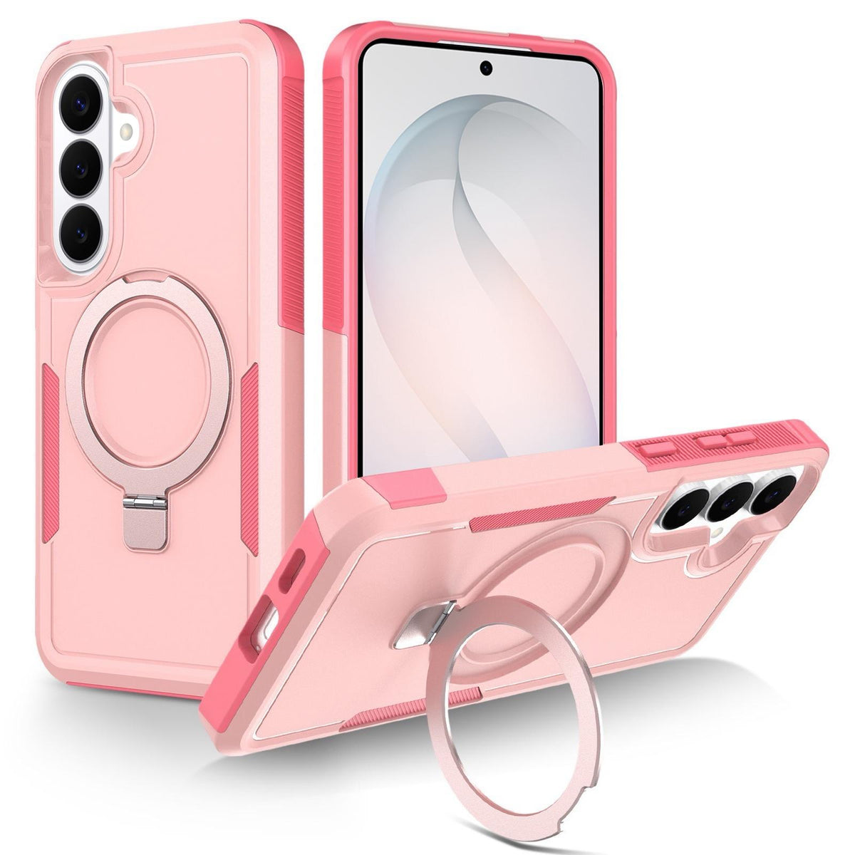For Galaxy S26 FE 5G Shockproof Protective TPU Hybrid PC Ring Holder Magnetic Phone Case - Pink - EDA010237609H