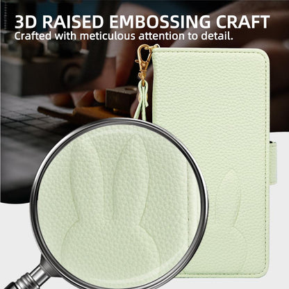 For iPhone 18 Pro Max / 17 Pro Max Bunny Ears Side Magnetic Clasp Vegan Leather Phone Case with Wrist Strap - Green - EDA010237917B