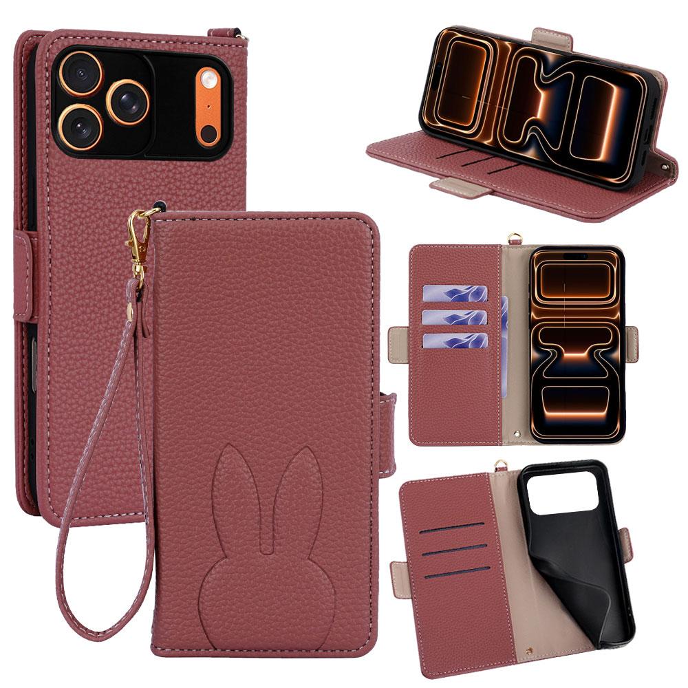 For iPhone 18 Pro Max / 17 Pro Max Bunny Ears Side Magnetic Clasp Vegan Leather Phone Case with Wrist Strap - Red - EDA010237917D