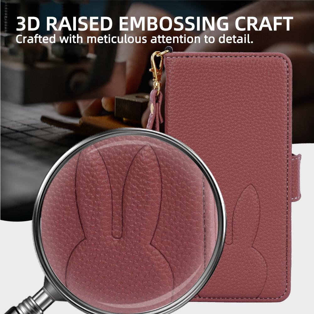 For iPhone 18 Pro Max / 17 Pro Max Bunny Ears Side Magnetic Clasp Vegan Leather Phone Case with Wrist Strap - Red - EDA010237917D