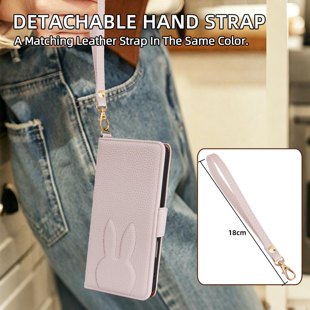 For iPhone 18 Pro Max / 17 Pro Max Bunny Ears Side Magnetic Clasp Vegan Leather Phone Case with Wrist Strap - Light Pink - EDA010237917E