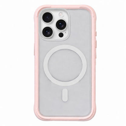 For iPhone 16 Pro Silicone Frame Bumper Magnetic Frosted Back Panel Phone Case - Grey Pink - EDA010243008C