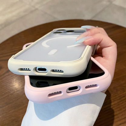 For iPhone 16 Pro Max Silicone Frame Bumper Magnetic Frosted Back Panel Phone Case - White - EDA010243007A
