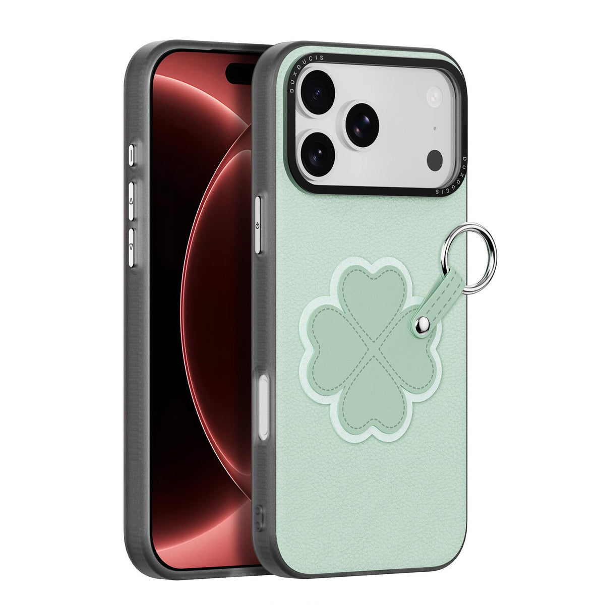 For iPhone 18 Pro Max / 17 Pro Max DUX DUCIS LUVY Series Ring Phone Case with Lanyard - Grass Green Clover - EDA010244202A