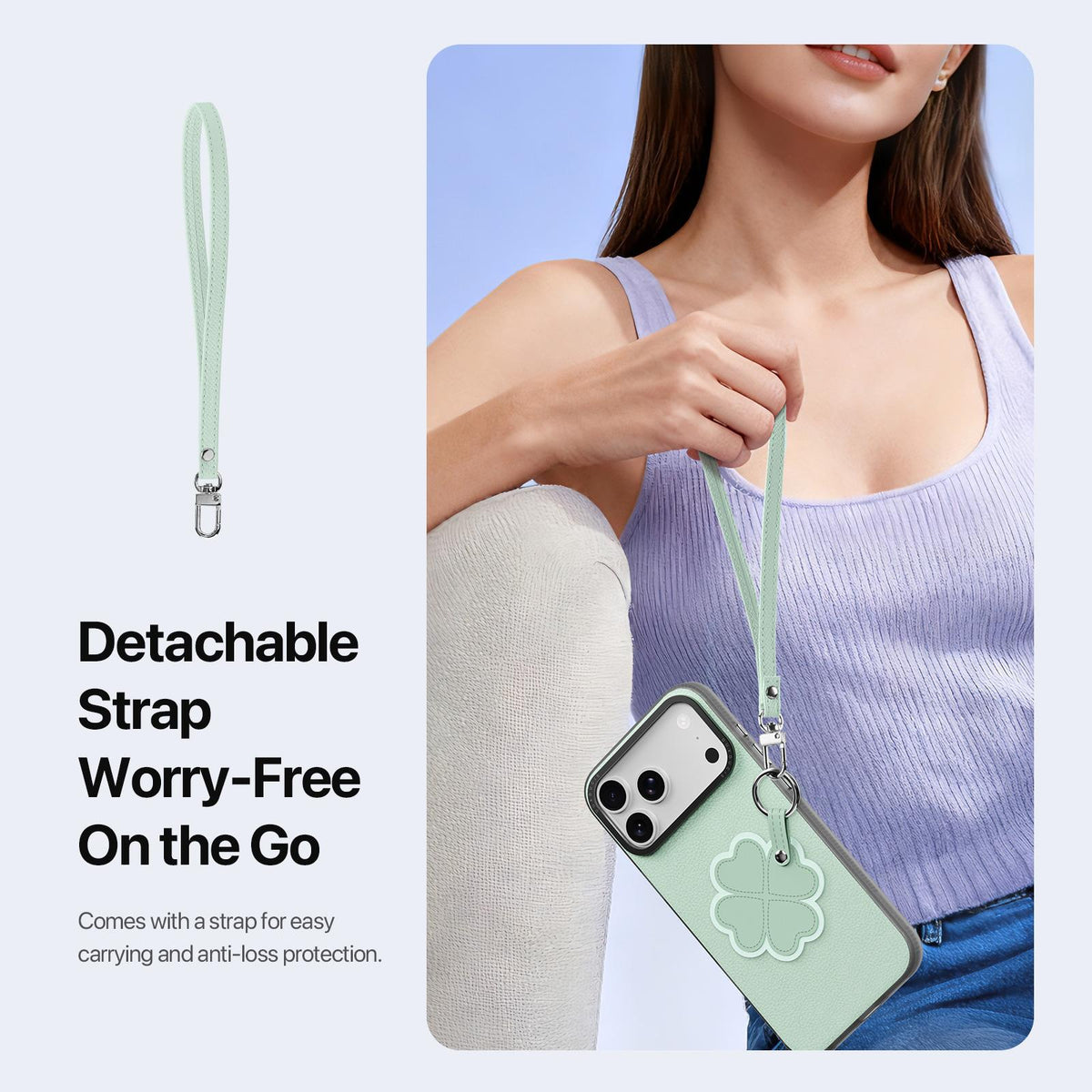 For iPhone 18 Pro Max / 17 Pro Max DUX DUCIS LUVY Series Ring Phone Case with Lanyard - Grass Green Clover - EDA010244202A