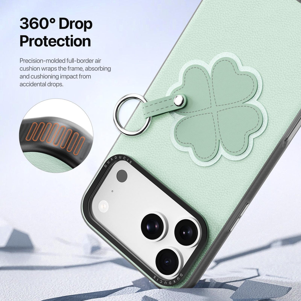 For iPhone 18 Pro Max / 17 Pro Max DUX DUCIS LUVY Series Ring Phone Case with Lanyard - Grass Green Clover - EDA010244202A