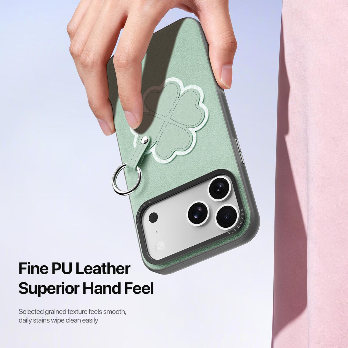 For iPhone 18 Pro Max / 17 Pro Max DUX DUCIS LUVY Series Ring Phone Case with Lanyard - Grass Green Clover - EDA010244202A