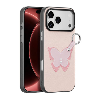 For iPhone 18 Pro Max / 17 Pro Max DUX DUCIS LUVY Series Ring Phone Case with Lanyard - Light Pink Butterfly - EDA010244202B
