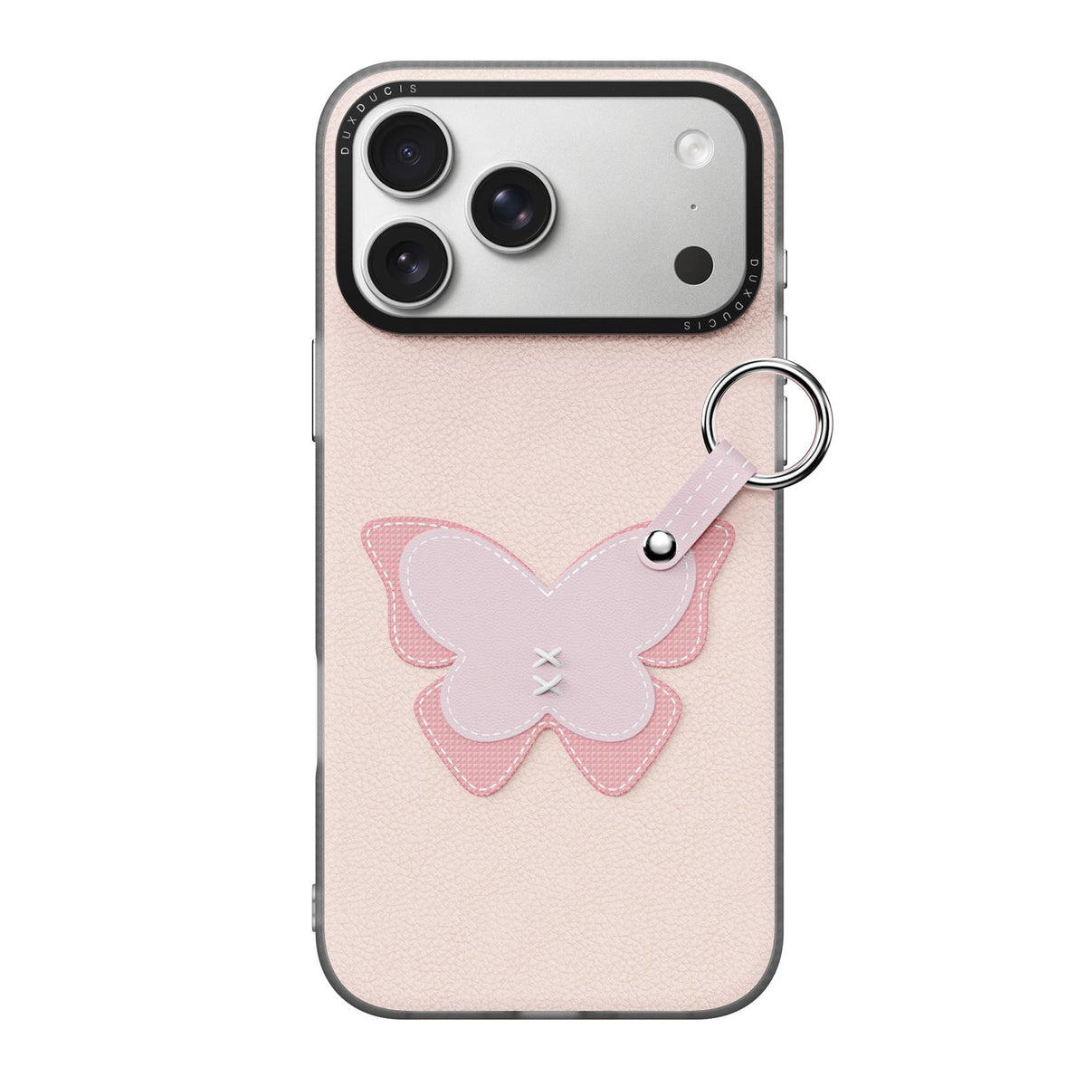 For iPhone 18 Pro Max / 17 Pro Max DUX DUCIS LUVY Series Ring Phone Case with Lanyard - Light Pink Butterfly - EDA010244202B