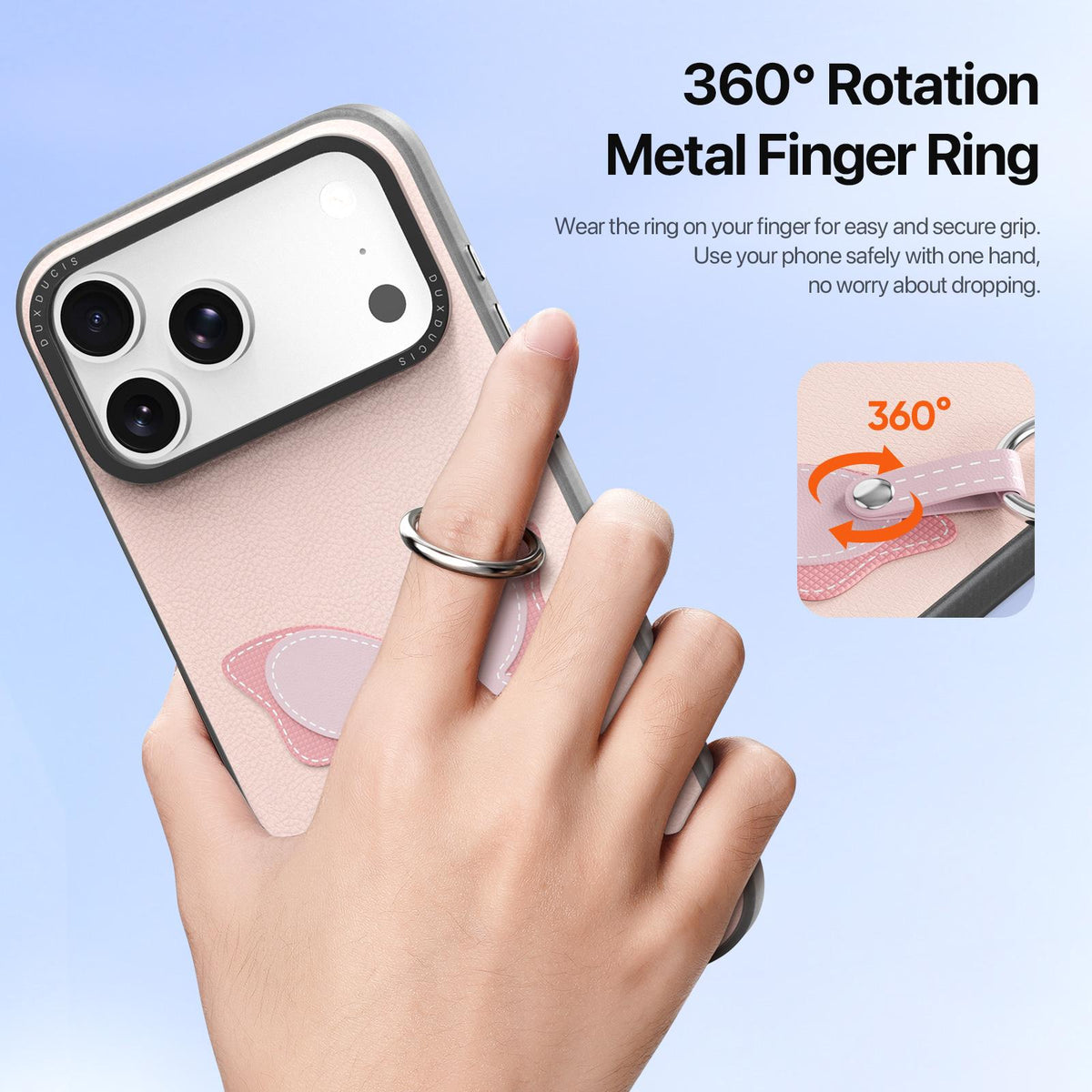 For iPhone 18 Pro Max / 17 Pro Max DUX DUCIS LUVY Series Ring Phone Case with Lanyard - Light Pink Butterfly - EDA010244202B