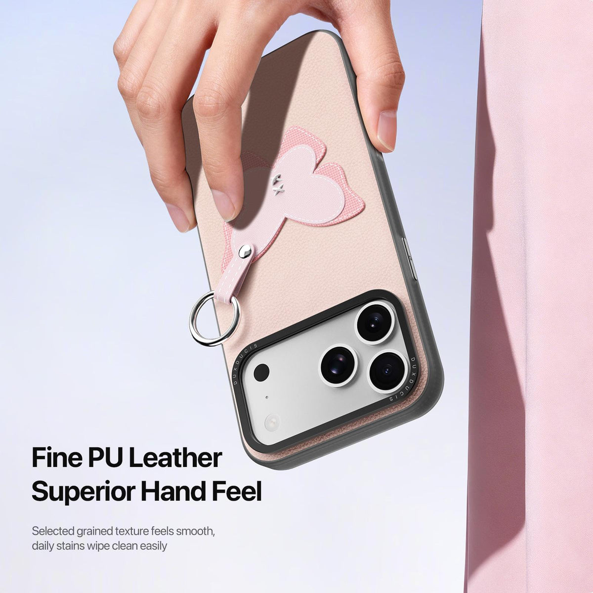 For iPhone 18 Pro Max / 17 Pro Max DUX DUCIS LUVY Series Ring Phone Case with Lanyard - Light Pink Butterfly - EDA010244202B