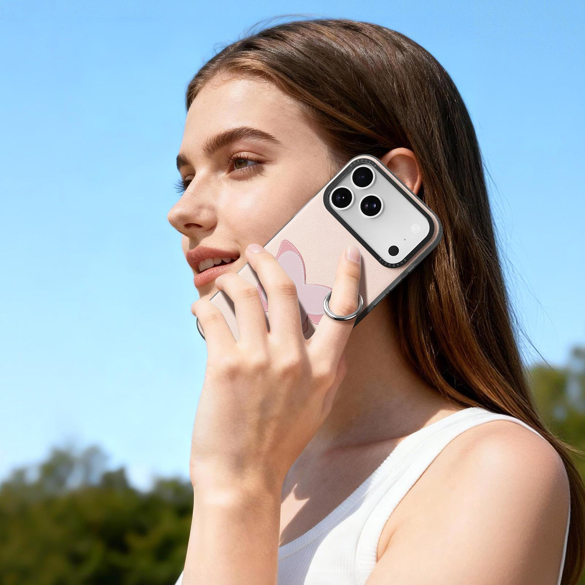 For iPhone 18 Pro Max / 17 Pro Max DUX DUCIS LUVY Series Ring Phone Case with Lanyard - Light Pink Butterfly - EDA010244202B