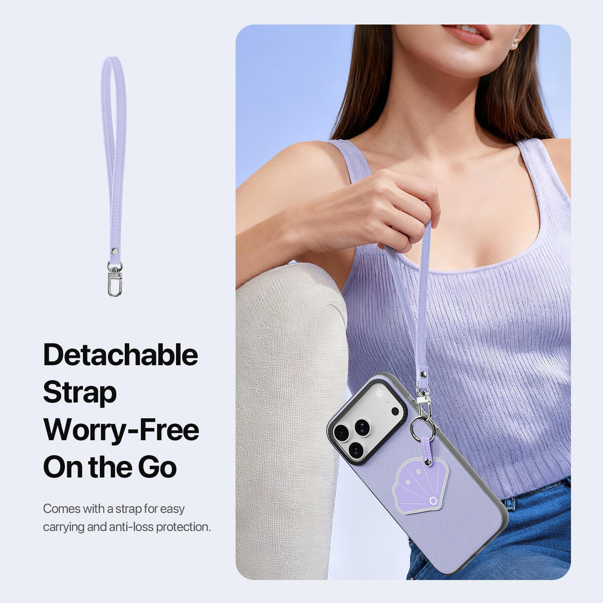 For iPhone 18 Pro Max / 17 Pro Max DUX DUCIS LUVY Series Ring Phone Case with Lanyard - Lilac Purple Shell - EDA010244202C