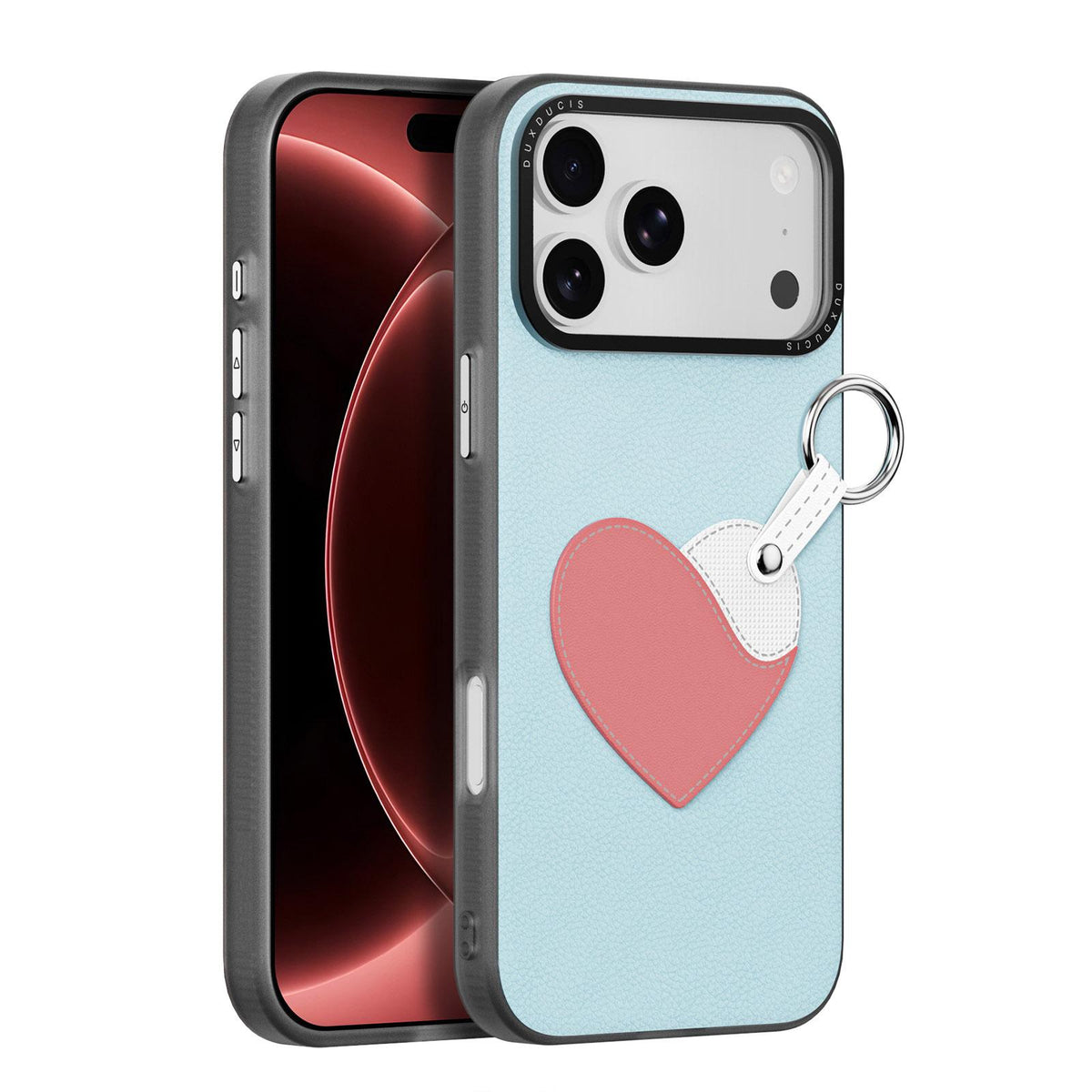 For iPhone 18 Pro Max / 17 Pro Max DUX DUCIS LUVY Series Ring Phone Case with Lanyard - Sky Blue Heart - EDA010244202D