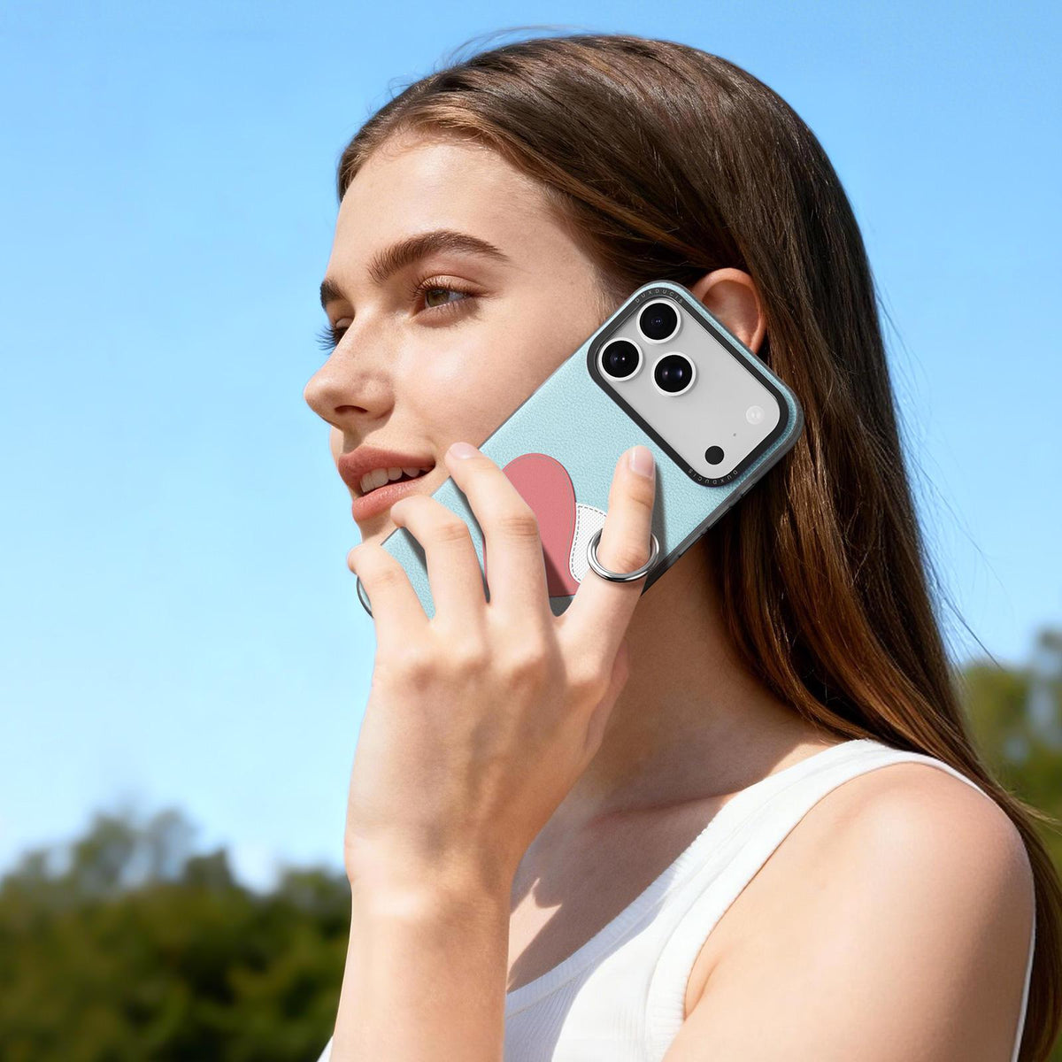 For iPhone 18 Pro Max / 17 Pro Max DUX DUCIS LUVY Series Ring Phone Case with Lanyard - Sky Blue Heart - EDA010244202D