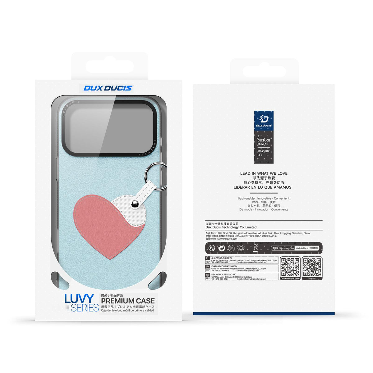For iPhone 18 Pro Max / 17 Pro Max DUX DUCIS LUVY Series Ring Phone Case with Lanyard - Sky Blue Heart - EDA010244202D