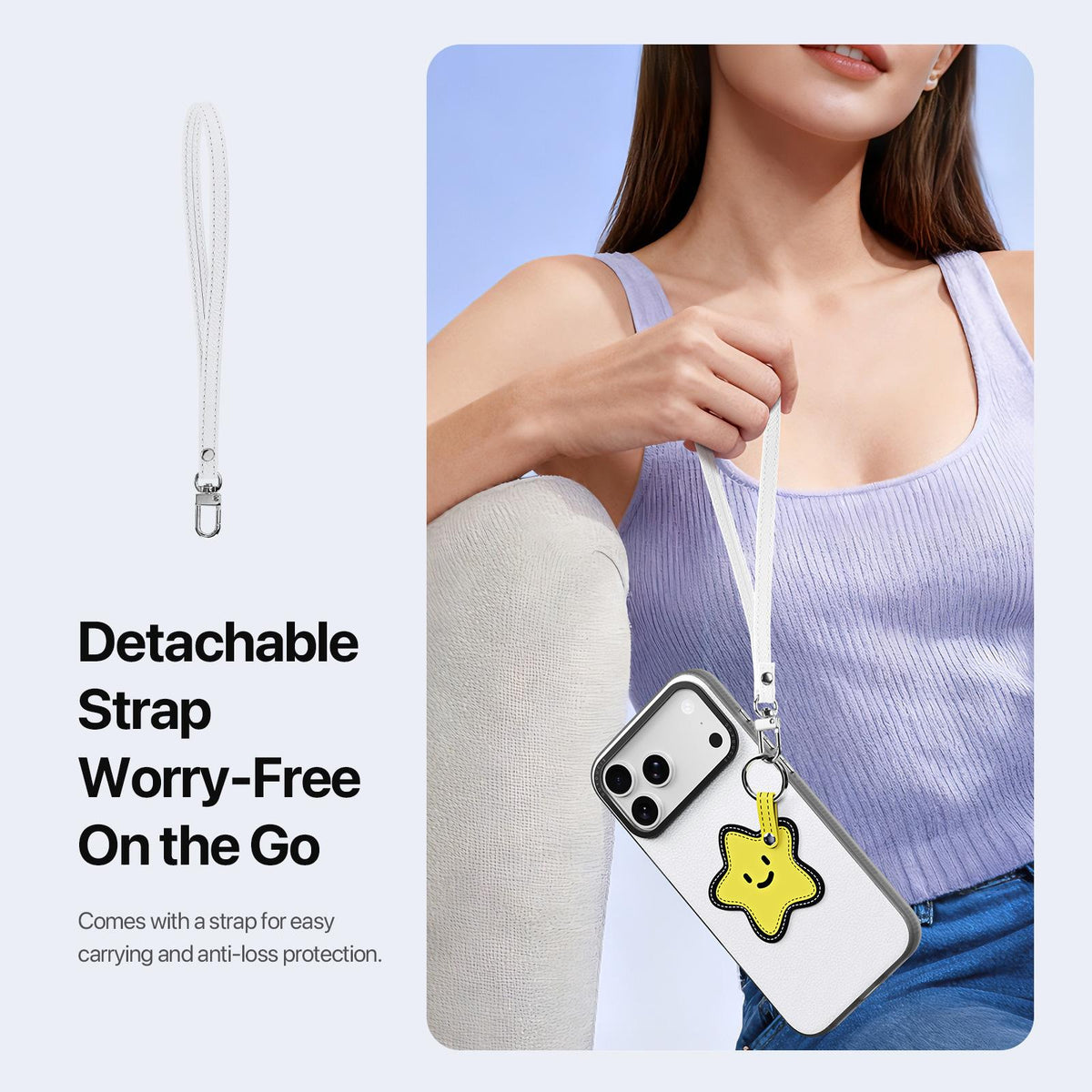 For iPhone 18 Pro Max / 17 Pro Max DUX DUCIS LUVY Series Ring Phone Case with Lanyard - Snow White Star - EDA010244202E